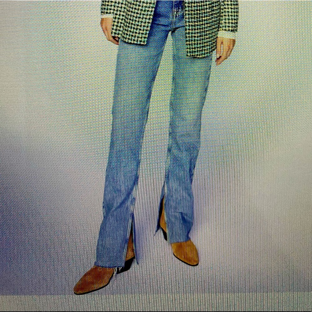 ZARA Slim Flared Slitted High Rise Jeans with front zip and metal button closure
